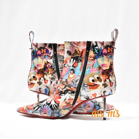 NIB CHRISTIAN LOUBOUTIN Graphic Print Patent Leather Booties Boots - Picture 3 of 7